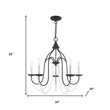 Black Five Light Metal Dimmable Chandelier With Shades HomeRoots
