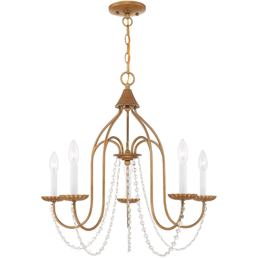 Antiqued Gold Five Light Metal Dimmable Chandelier With Shades HomeRoots