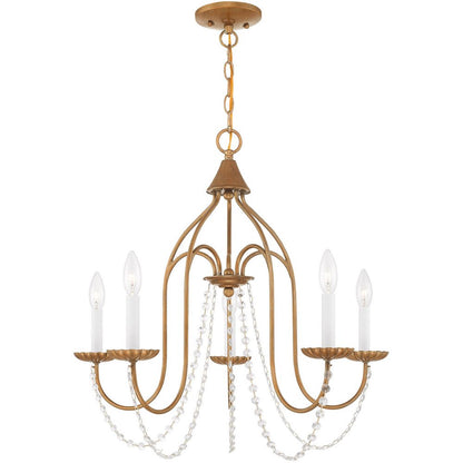 Antiqued Gold Five Light Metal Dimmable Chandelier With Shades HomeRoots