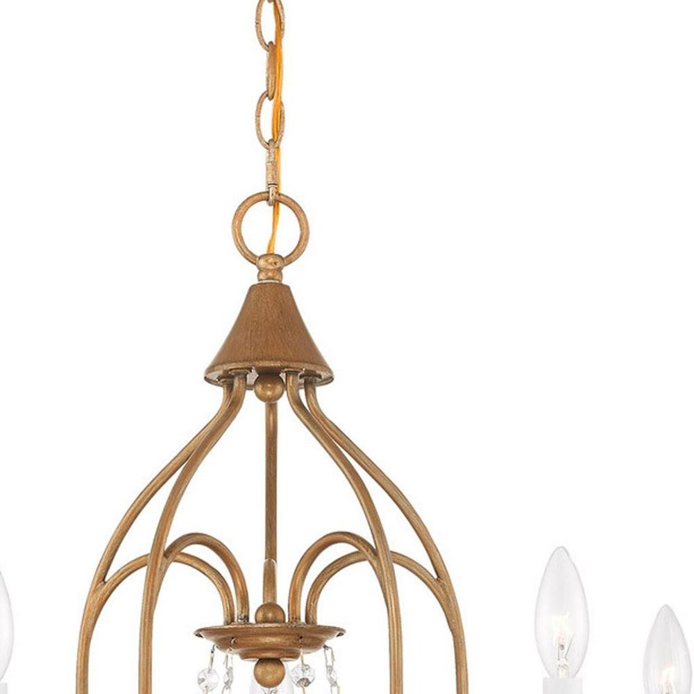 Antiqued Gold Five Light Metal Dimmable Chandelier With Shades HomeRoots