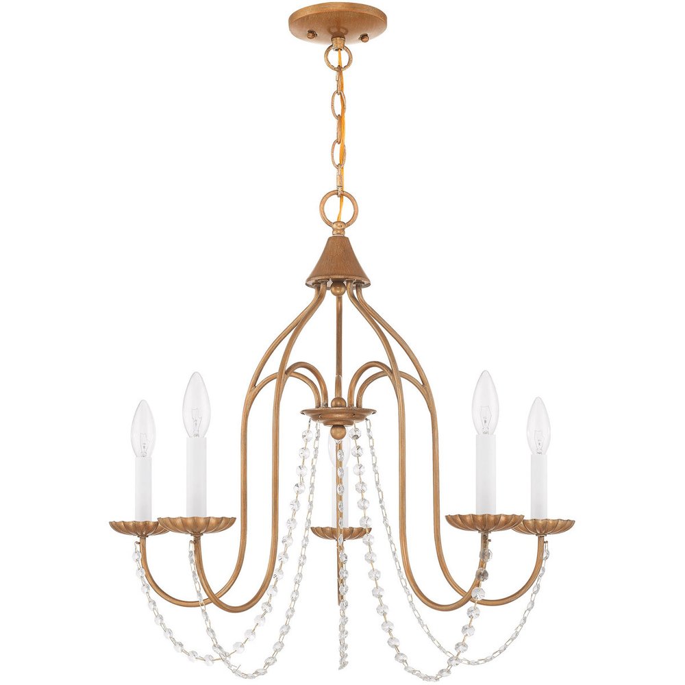 Antiqued Gold Five Light Metal Dimmable Chandelier With Shades HomeRoots