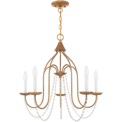 Antiqued Gold Five Light Metal Dimmable Chandelier With Shades HomeRoots