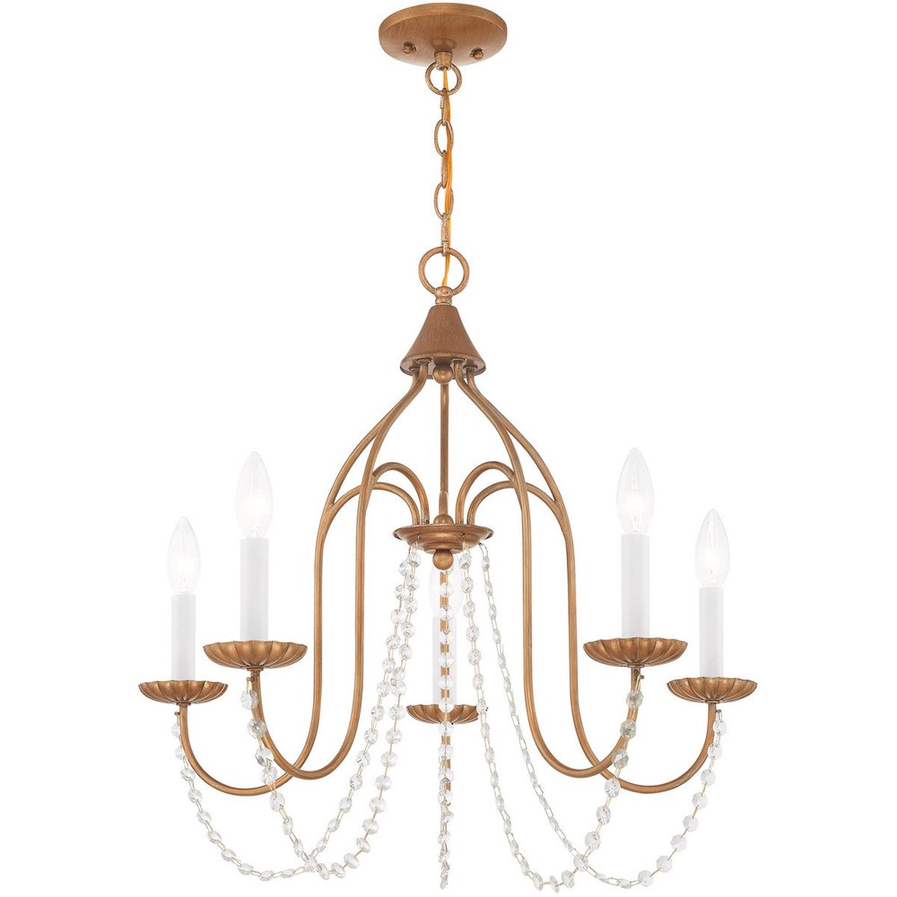 Antiqued Gold Five Light Metal Dimmable Chandelier With Shades HomeRoots