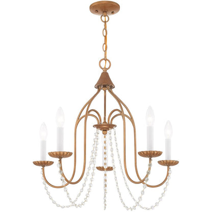 Antiqued Gold Five Light Metal Dimmable Chandelier With Shades HomeRoots