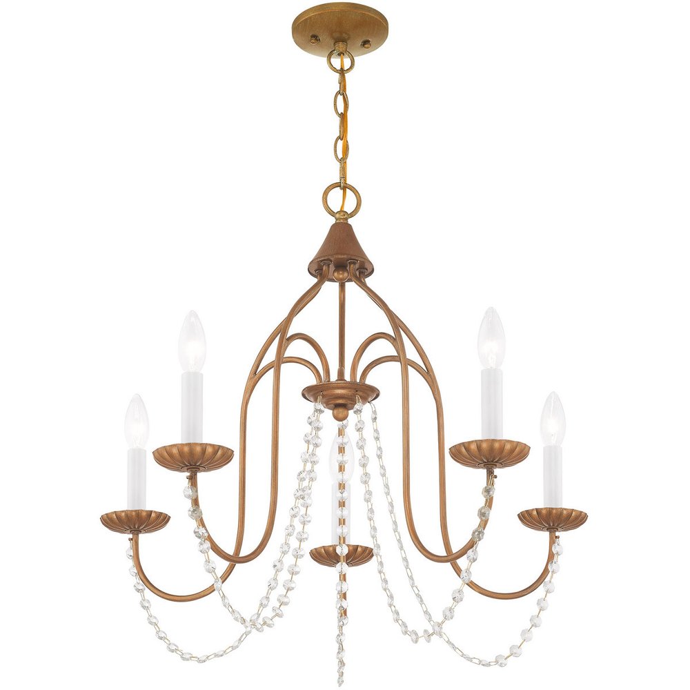 Antiqued Gold Five Light Metal Dimmable Chandelier With Shades HomeRoots