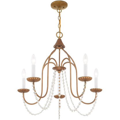 Antiqued Gold Five Light Metal Dimmable Chandelier With Shades HomeRoots
