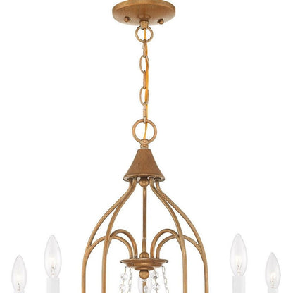 Antiqued Gold Five Light Metal Dimmable Chandelier With Shades HomeRoots