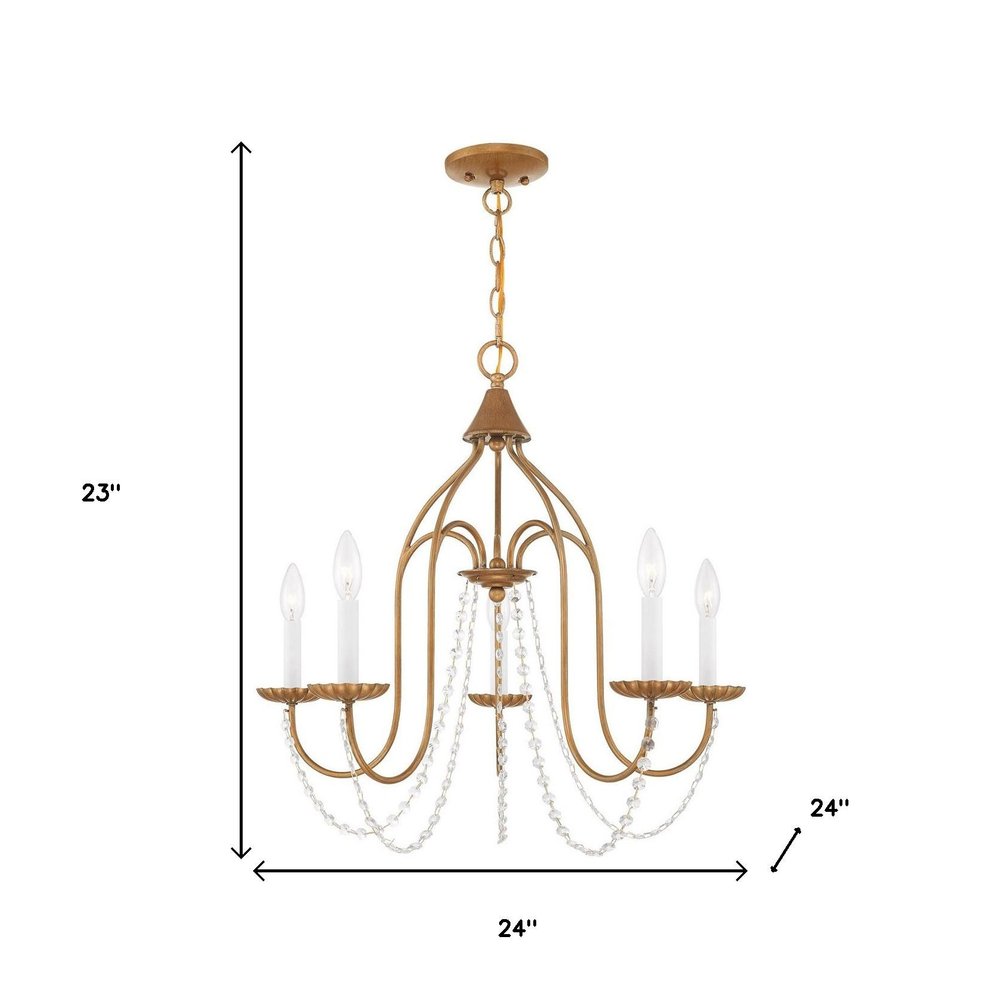 Antiqued Gold Five Light Metal Dimmable Chandelier With Shades HomeRoots