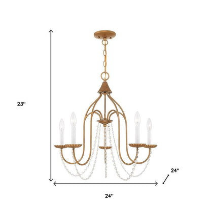 Antiqued Gold Five Light Metal Dimmable Chandelier With Shades HomeRoots