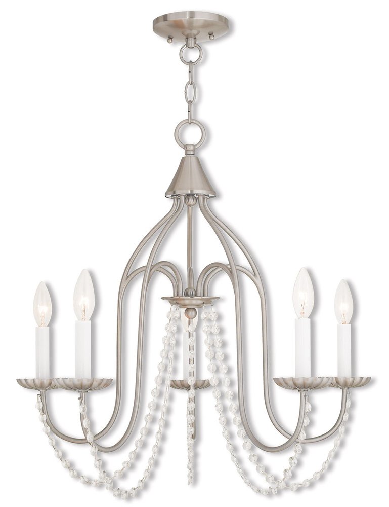 Nickel Five Light Metal Dimmable Chandelier With Shades HomeRoots