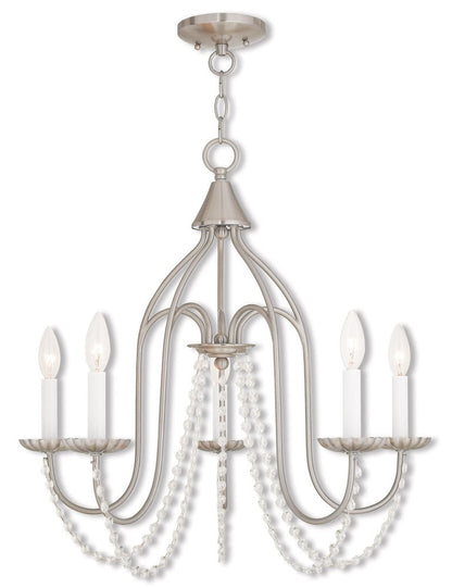 Nickel Five Light Metal Dimmable Chandelier With Shades HomeRoots