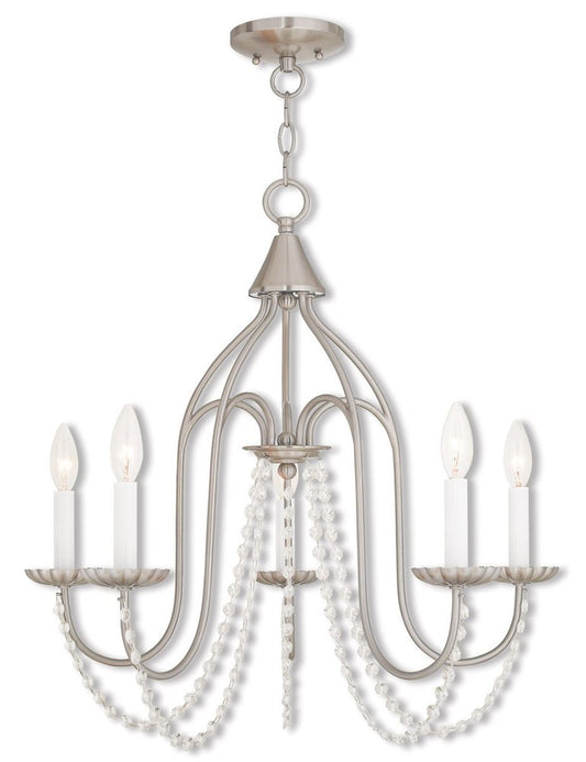 Nickel Five Light Metal Dimmable Chandelier With Shades HomeRoots