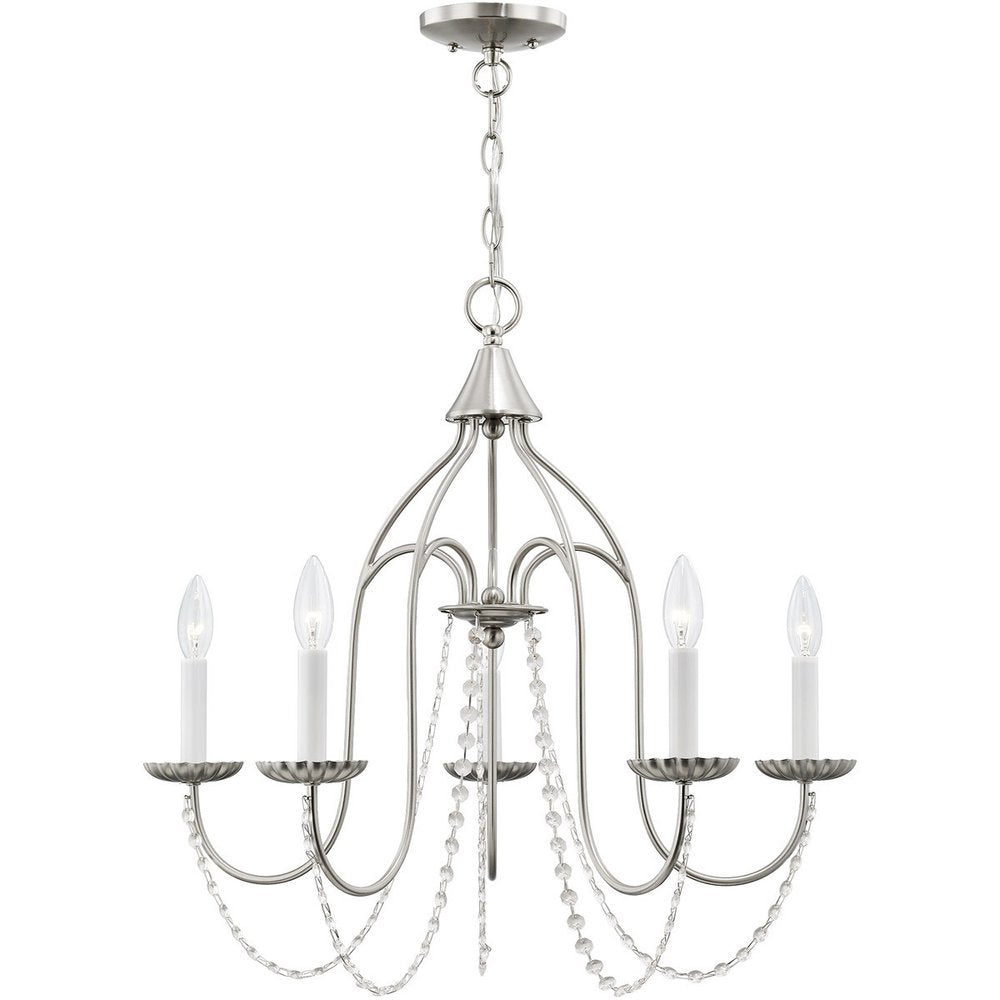 Nickel Five Light Metal Dimmable Chandelier With Shades HomeRoots