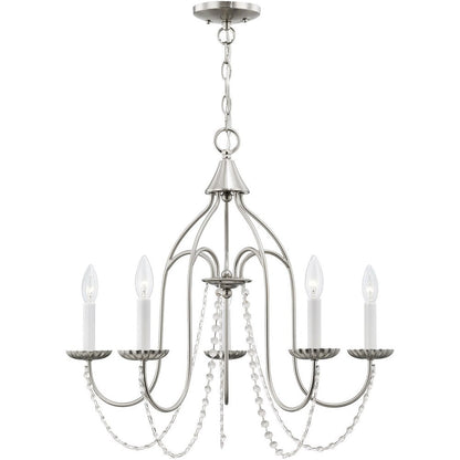 Nickel Five Light Metal Dimmable Chandelier With Shades HomeRoots