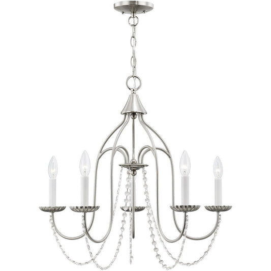 Nickel Five Light Metal Dimmable Chandelier With Shades HomeRoots