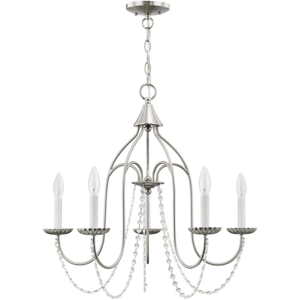 Nickel Five Light Metal Dimmable Chandelier With Shades HomeRoots