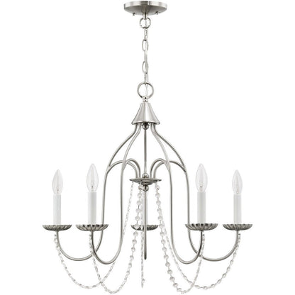 Nickel Five Light Metal Dimmable Chandelier With Shades HomeRoots
