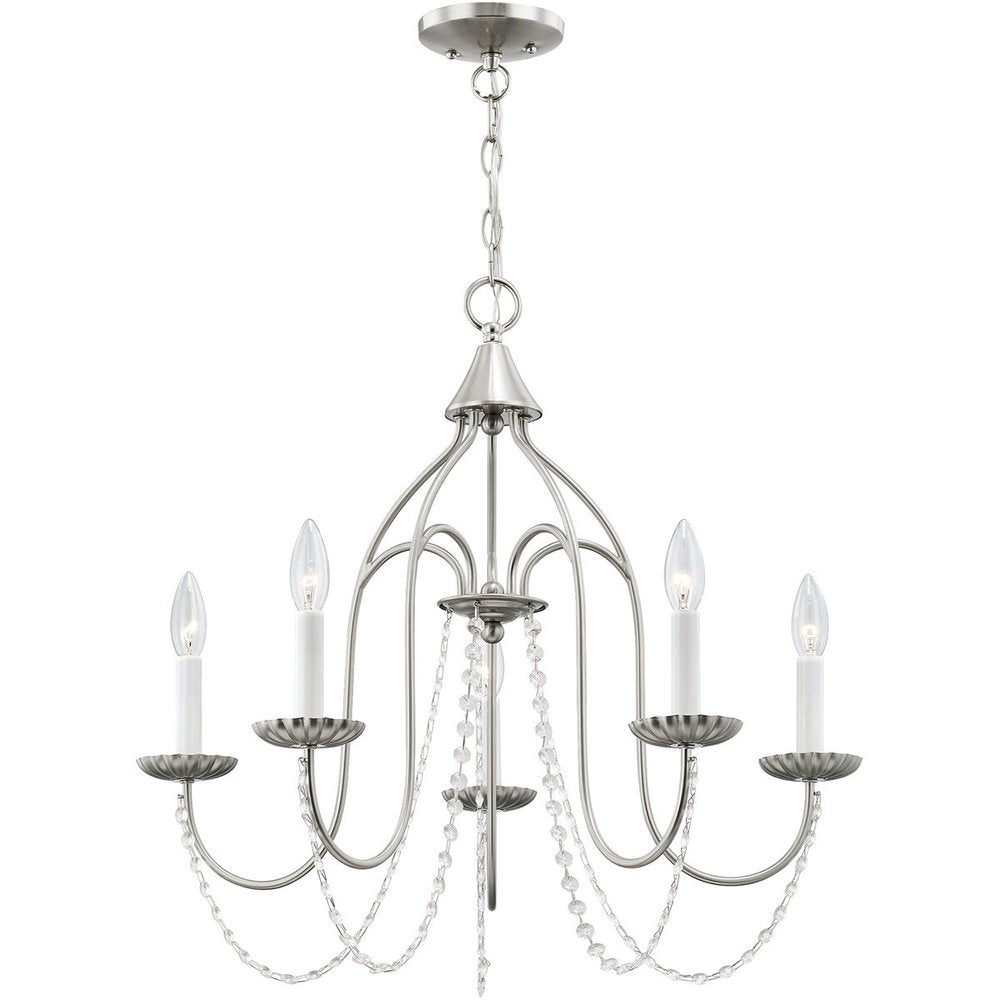 Nickel Five Light Metal Dimmable Chandelier With Shades HomeRoots