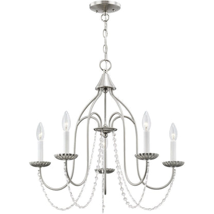 Nickel Five Light Metal Dimmable Chandelier With Shades HomeRoots
