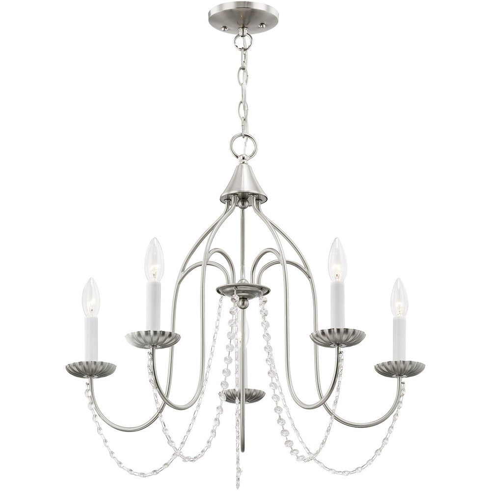 Nickel Five Light Metal Dimmable Chandelier With Shades HomeRoots