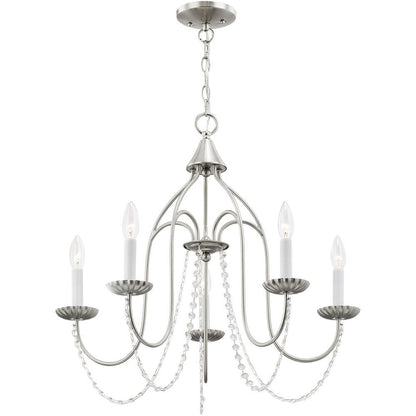 Nickel Five Light Metal Dimmable Chandelier With Shades HomeRoots
