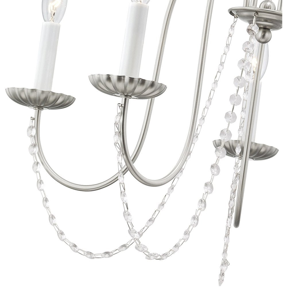 Nickel Five Light Metal Dimmable Chandelier With Shades HomeRoots