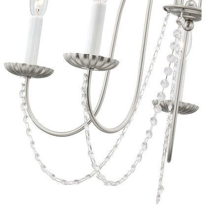 Nickel Five Light Metal Dimmable Chandelier With Shades HomeRoots