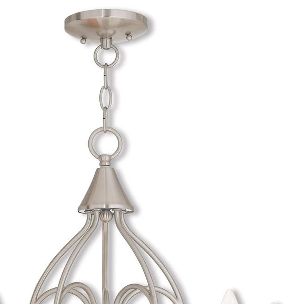 Nickel Five Light Metal Dimmable Chandelier With Shades HomeRoots