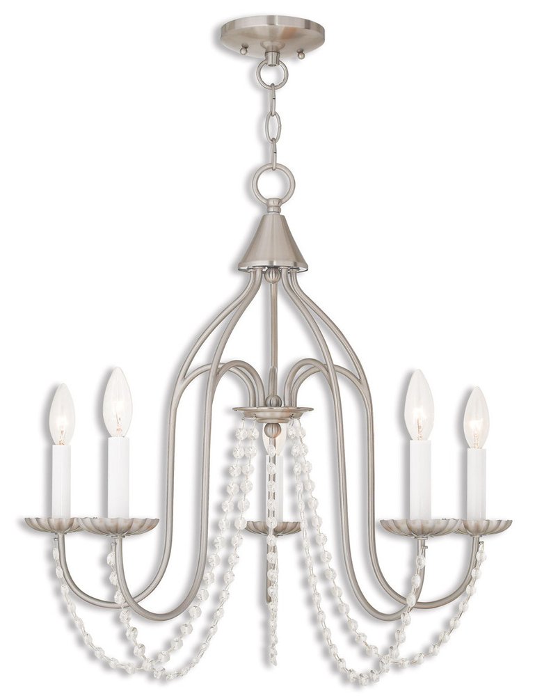 Nickel Five Light Metal Dimmable Chandelier With Shades HomeRoots