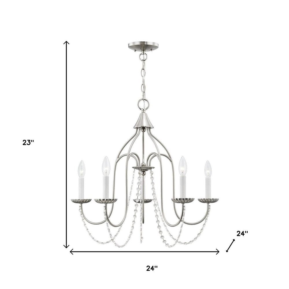 Nickel Five Light Metal Dimmable Chandelier With Shades HomeRoots
