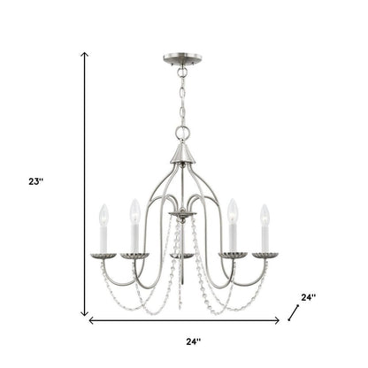 Nickel Five Light Metal Dimmable Chandelier With Shades HomeRoots