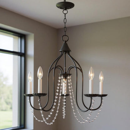 Bronze Five Light Metal Dimmable Chandelier With Shades HomeRoots