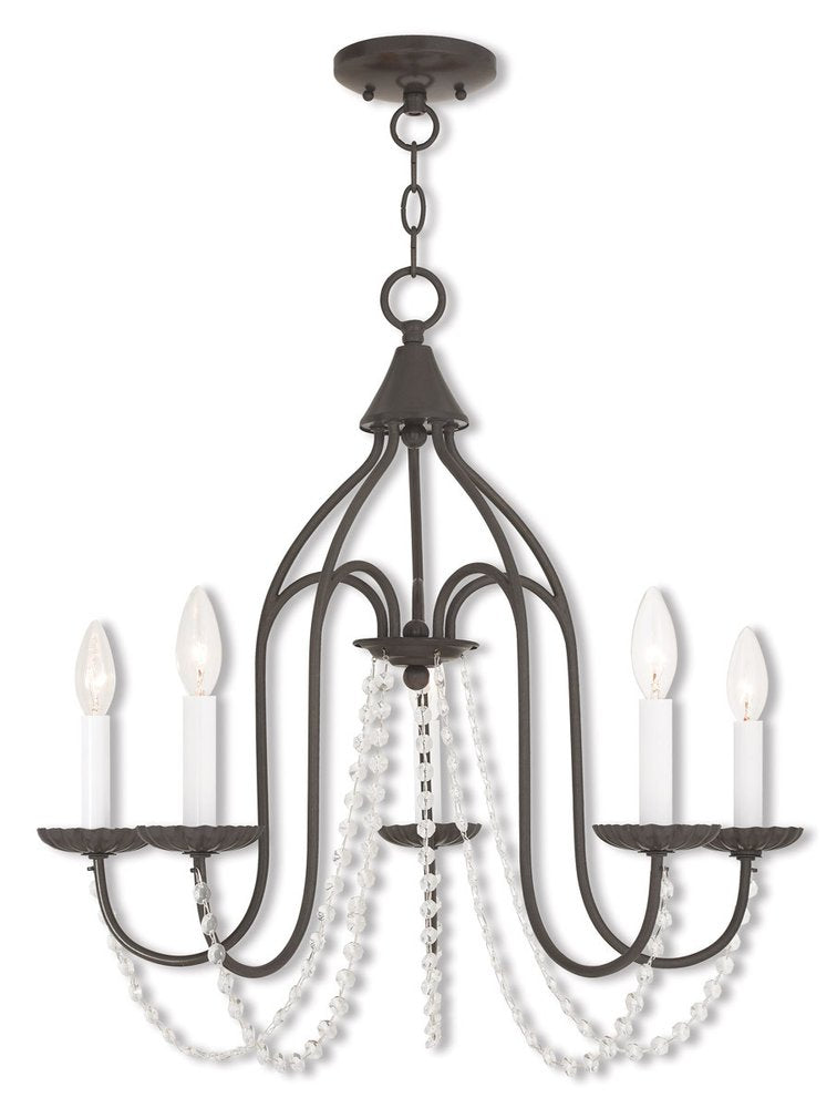 Bronze Five Light Metal Dimmable Chandelier With Shades HomeRoots