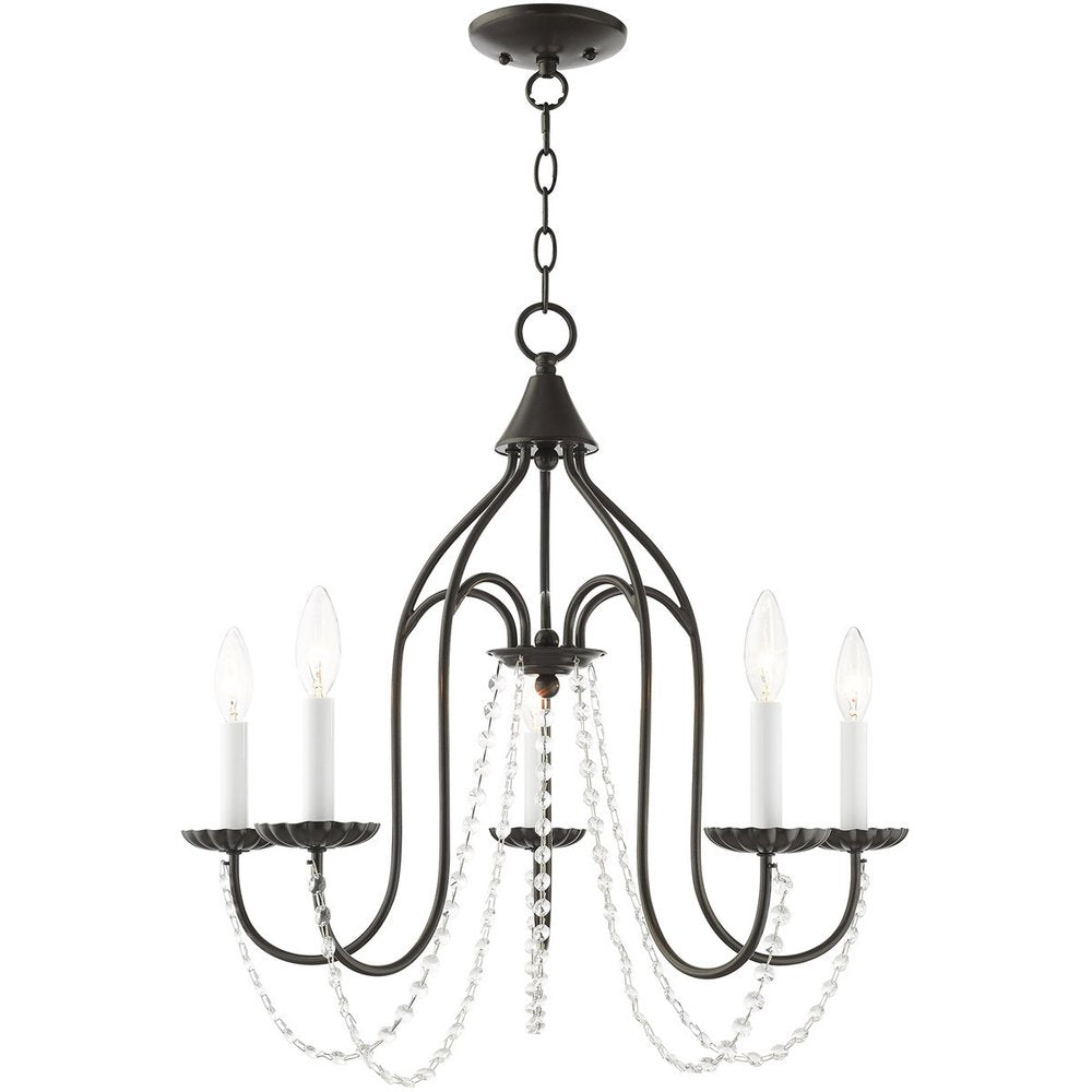 Bronze Five Light Metal Dimmable Chandelier With Shades HomeRoots