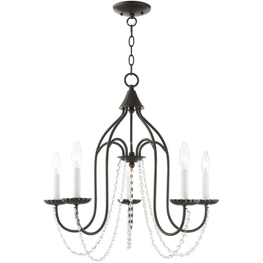 Bronze Five Light Metal Dimmable Chandelier With Shades HomeRoots