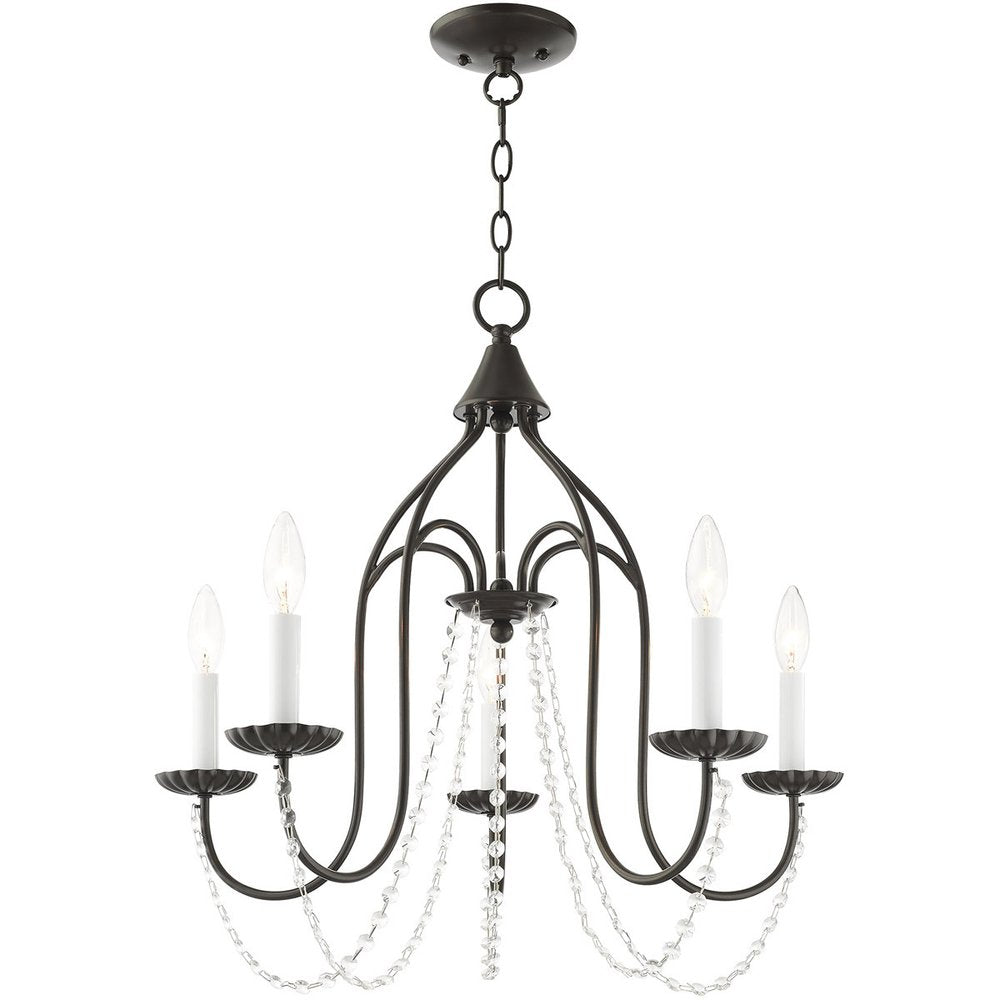 Bronze Five Light Metal Dimmable Chandelier With Shades HomeRoots