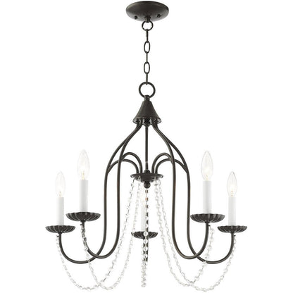 Bronze Five Light Metal Dimmable Chandelier With Shades HomeRoots