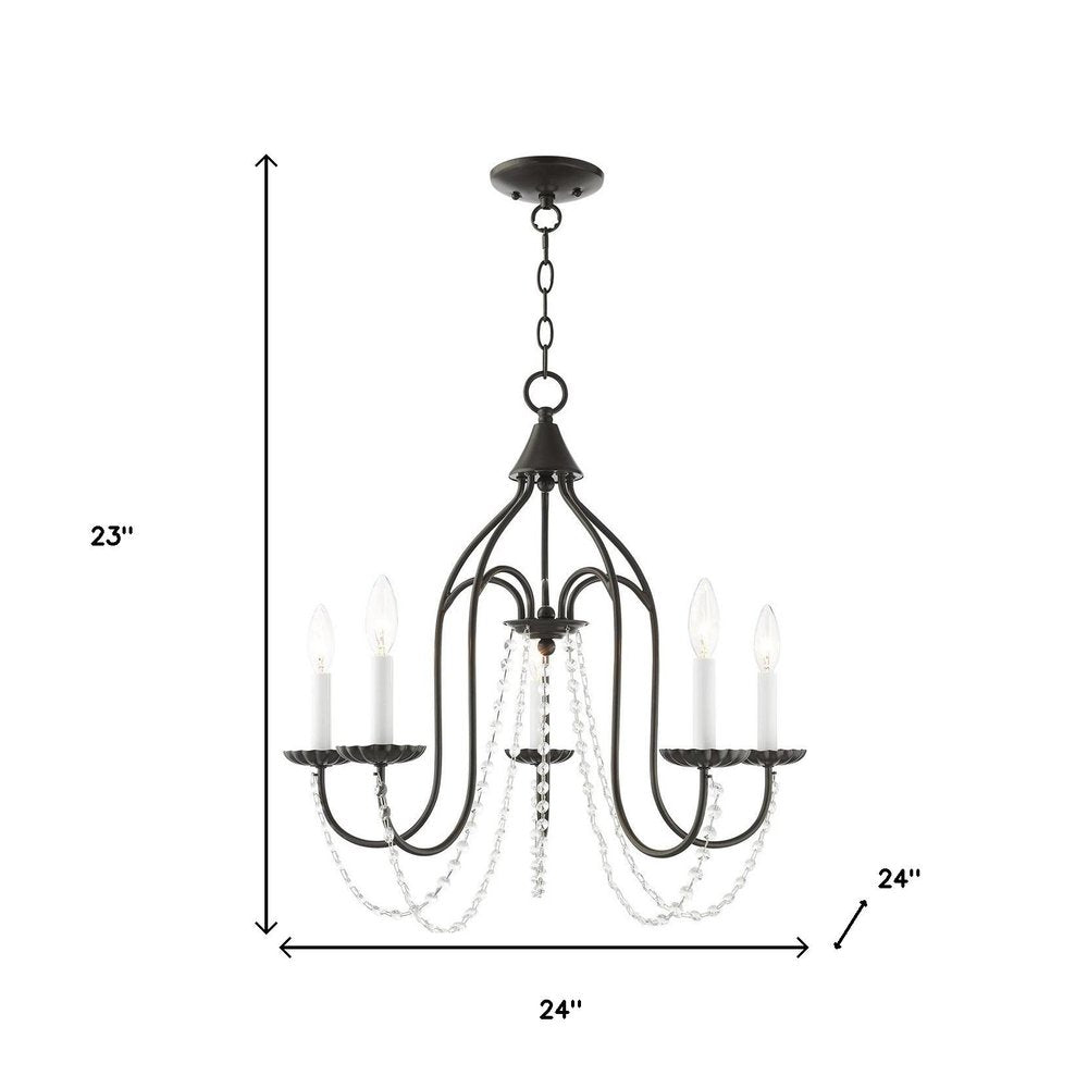 Bronze Five Light Metal Dimmable Chandelier With Shades HomeRoots