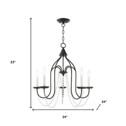 Bronze Five Light Metal Dimmable Chandelier With Shades HomeRoots