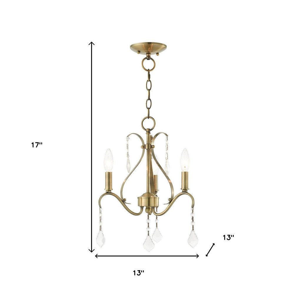 Antiqued Brass Three Light Metal Dimmable Chandelier With Shades HomeRoots