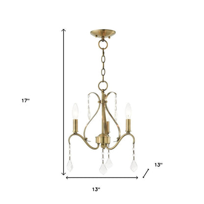 Antiqued Brass Three Light Metal Dimmable Chandelier With Shades HomeRoots