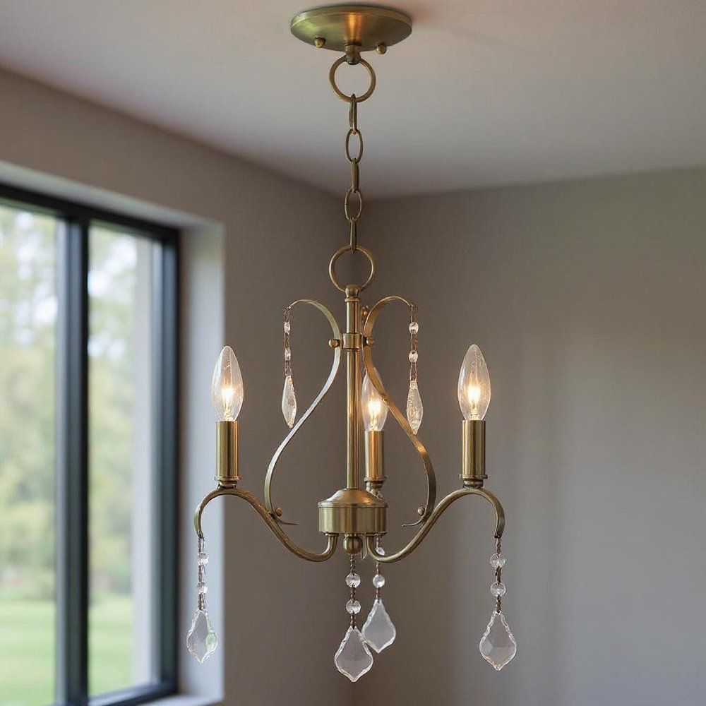 Antiqued Brass Three Light Metal Dimmable Chandelier With Shades HomeRoots