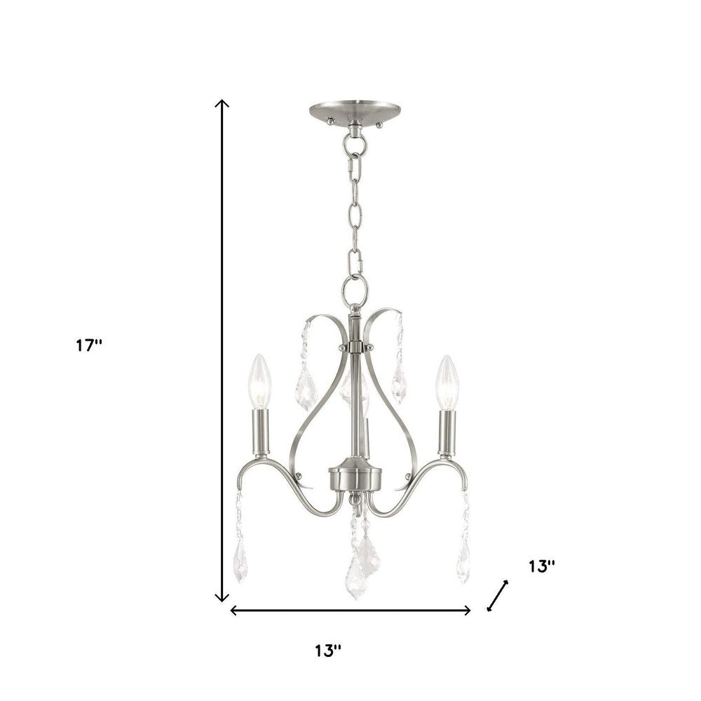 Nickel Three Light Metal Dimmable Chandelier With Shades HomeRoots