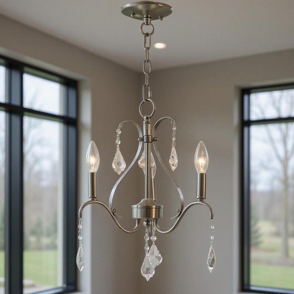 Nickel Three Light Metal Dimmable Chandelier With Shades HomeRoots