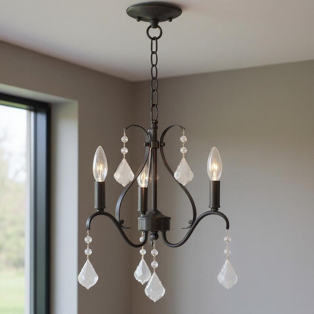 Bronze Three Light Metal Dimmable Chandelier With Shades HomeRoots