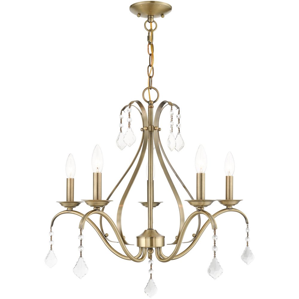 Antiqued Brass Five Light Metal Dimmable Chandelier With Shades HomeRoots