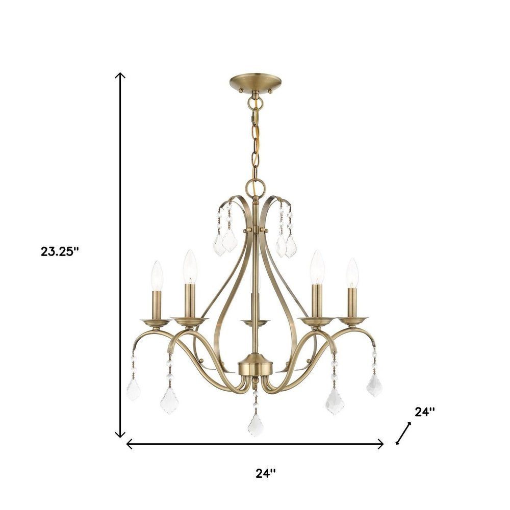Antiqued Brass Five Light Metal Dimmable Chandelier With Shades HomeRoots