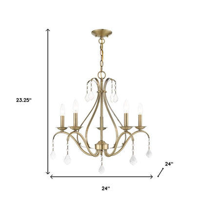 Antiqued Brass Five Light Metal Dimmable Chandelier With Shades HomeRoots
