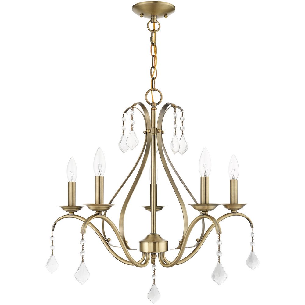 Antiqued Brass Five Light Metal Dimmable Chandelier With Shades HomeRoots