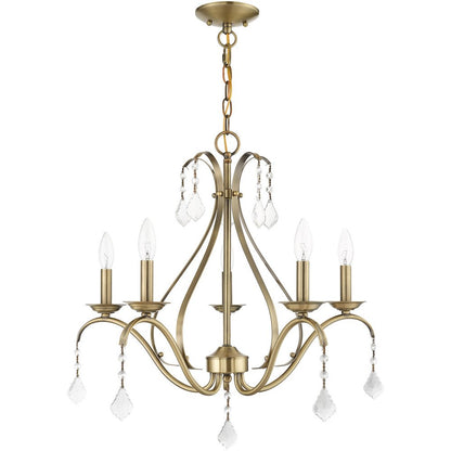 Antiqued Brass Five Light Metal Dimmable Chandelier With Shades HomeRoots